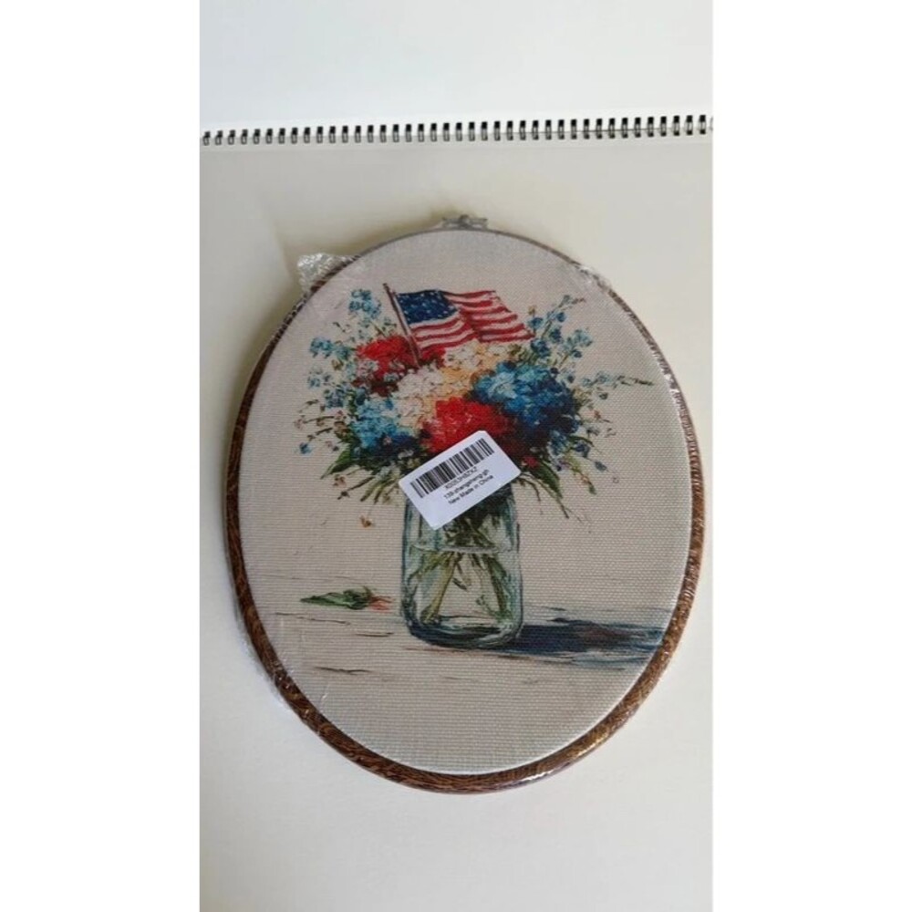 Patriotic American Flag Floral Wall Decor 12” Oval Americana Farmhouse